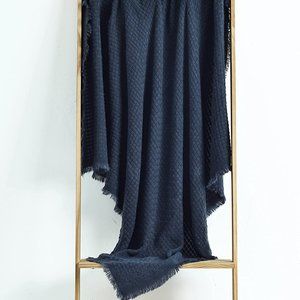 Farmhouse Throw Knitted Throw Waffle Throw Navy Luxury